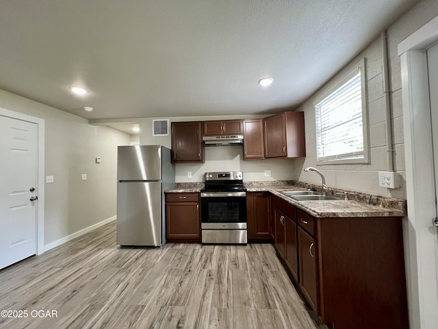 204 Webb St, Duenweg, MO 64841 - kitchen featuring stainless steel appliances, a sink, under cabinet range hood, light wood-style floors, and recessed lighting