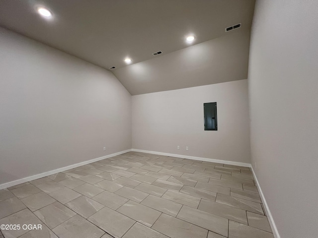204 Webb St, Duenweg, MO 64841 - spare room featuring lofted ceiling, electric panel, recessed lighting, and baseboards