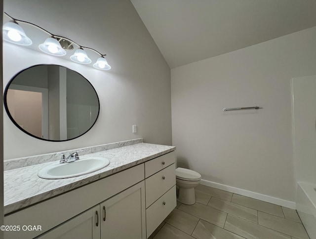 204 Webb St, Duenweg, MO 64841 - full bath with vanity, vaulted ceiling, toilet, tile patterned floors, and shower / washtub combination