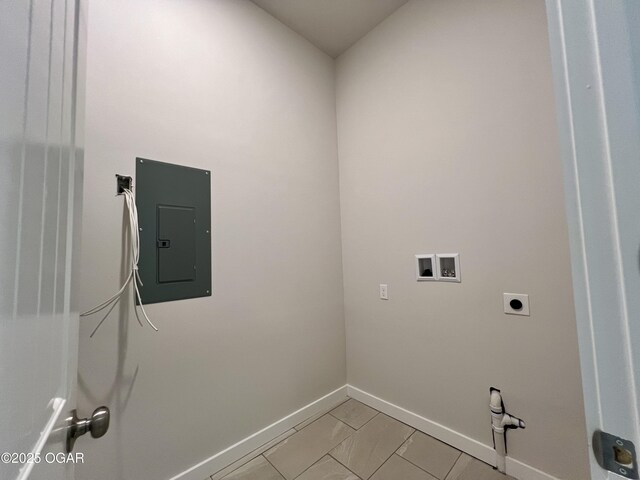 204 Webb St, Duenweg, MO 64841 - laundry room with electric panel, washer hookup, baseboards, and electric dryer hookup
