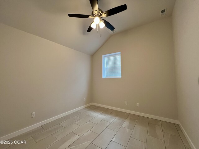 204 Webb St, Duenweg, MO 64841 - spare room with ceiling fan, lofted ceiling, and baseboards