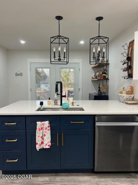 3331 Willow Ln, Joplin, MO 64801 - bar with dishwashing machine, a sink, decorative light fixtures, light wood-style flooring, and recessed lighting