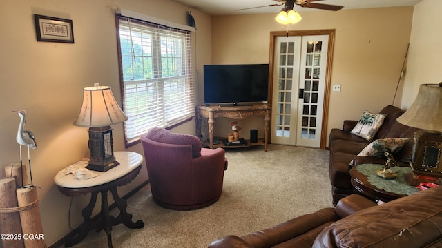 3002 S Main St, Galena, KS 66739 - living area featuring carpet floors, ceiling fan, and french doors