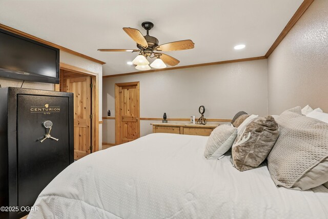 9404 County Lane 121, Carthage, MO 64836 - bedroom with ornamental molding, recessed lighting, and ceiling fan