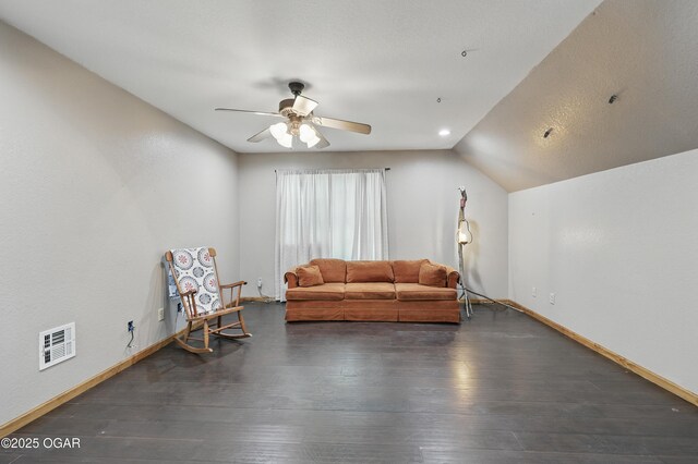 9404 County Lane 121, Carthage, MO 64836 - living area featuring wood finished floors, a ceiling fan, and lofted ceiling