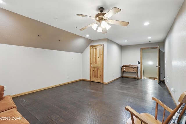 9404 County Lane 121, Carthage, MO 64836 - bonus room with dark wood-style flooring, a ceiling fan, vaulted ceiling, and recessed lighting