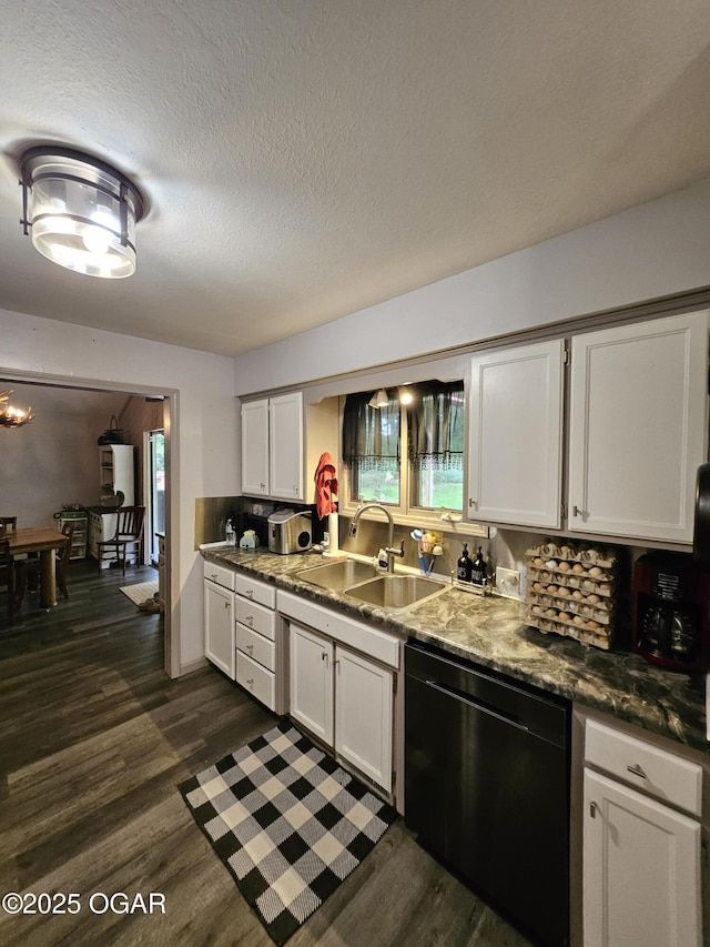 5358 Lawrence Unit 2220, Pierce City, MO 65723 - kitchen featuring dishwasher, dark wood finished floors, white cabinets, a textured ceiling, and dark stone countertops