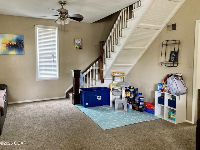524 W 2nd St, Webb City, MO 64870 - rec room with carpet and a ceiling fan
