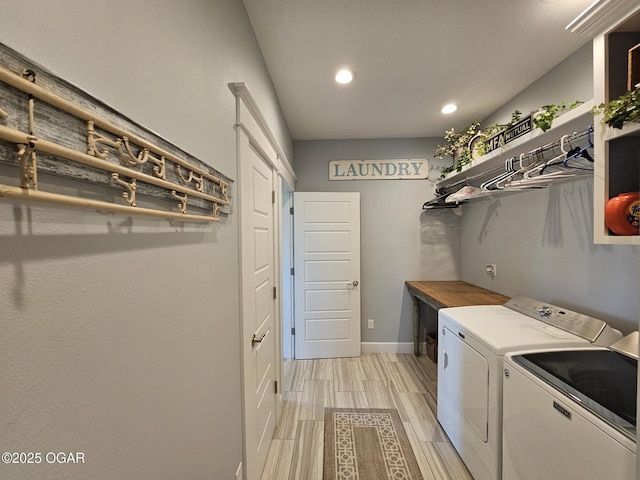 12673 Ibex Rd, Neosho, MO 64850 - laundry area featuring washing machine and dryer, recessed lighting, and wood finish floors