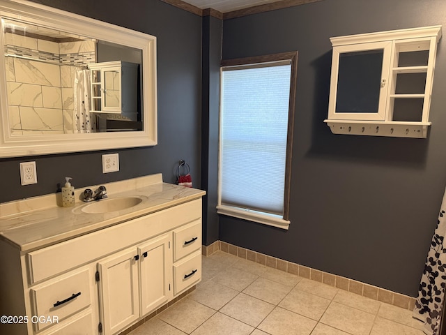 1310 Regan Ave, Carthage, MO 64836 - bathroom with vanity, curtained shower, and tile patterned flooring