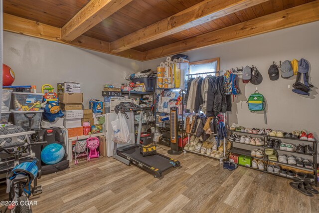 602 N Grand St, Pittsburg, KS 66762 - exercise room with wood finished floors and wood ceiling