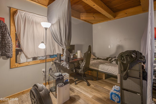 602 N Grand St, Pittsburg, KS 66762 - bedroom featuring a wood ceiling with exposed beams and wood finished floors