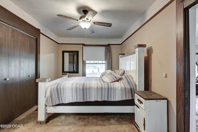 7614 Apple, Sarcoxie, MO 64862 - bedroom featuring carpet floors, a ceiling fan, and wallpapered walls