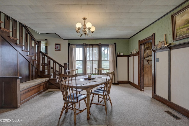 7614 Apple, Sarcoxie, MO 64862 - dining room with light carpet, a chandelier, and stairway