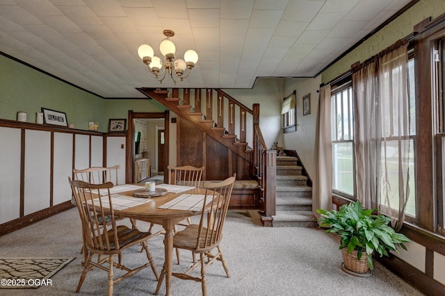 7614 Apple, Sarcoxie, MO 64862 - dining area with carpet, a chandelier, and stairway
