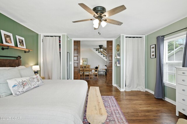 301 N 1st St, Jasper, MO 64755 - bedroom with wood finished floors, crown molding, and a ceiling fan
