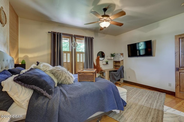 10640 Durango Ln, Carthage, MO 64836 - bedroom with light wood-type flooring, access to outside, and ceiling fan
