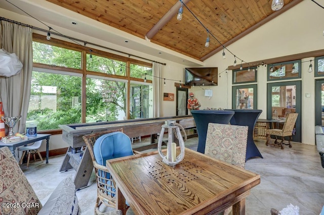 10640 Durango Ln, Carthage, MO 64836 - dining room with wooden ceiling, healthy amount of natural light, and high vaulted ceiling