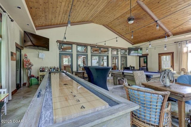 10640 Durango Ln, Carthage, MO 64836 - recreation room featuring wooden ceiling, high vaulted ceiling, and billiards table