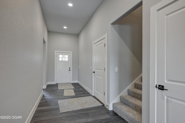 4313 W 28th Pl, Joplin, MO 64804 - entryway featuring dark wood-type flooring, recessed lighting, and stairway