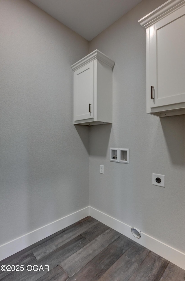 4313 W 28th Pl, Joplin, MO 64804 - laundry room featuring hookup for an electric dryer, hookup for a washing machine, dark wood-style floors, and cabinet space