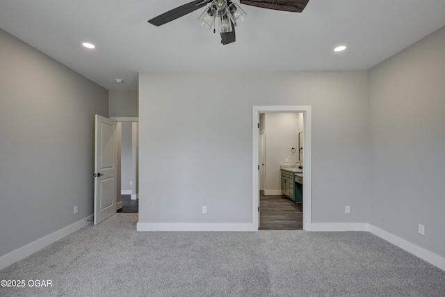 4313 W 28th Pl, Joplin, MO 64804 - unfurnished bedroom featuring carpet flooring, recessed lighting, ensuite bath, and ceiling fan