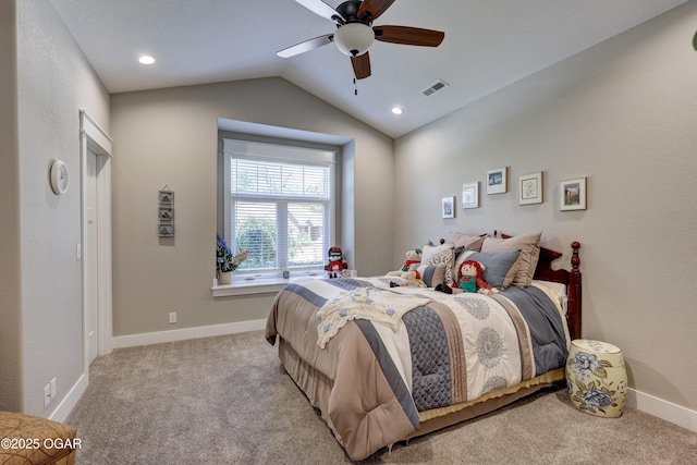 6133 Ridgeview Ct, Joplin, MO 64804 - bedroom with lofted ceiling, carpet flooring, ceiling fan, and recessed lighting