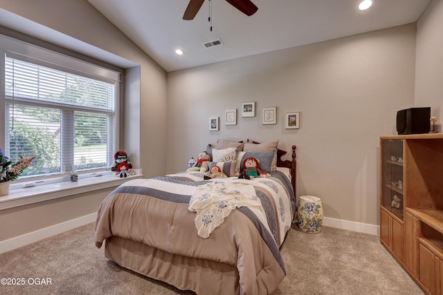 6133 Ridgeview Ct, Joplin, MO 64804 - bedroom featuring light carpet, recessed lighting, ceiling fan, and lofted ceiling
