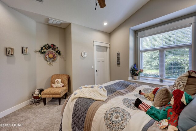 6133 Ridgeview Ct, Joplin, MO 64804 - carpeted bedroom featuring lofted ceiling, a ceiling fan, and recessed lighting