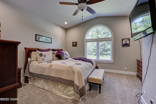 6133 Ridgeview Ct, Joplin, MO 64804 - bedroom featuring carpet, vaulted ceiling, and a ceiling fan