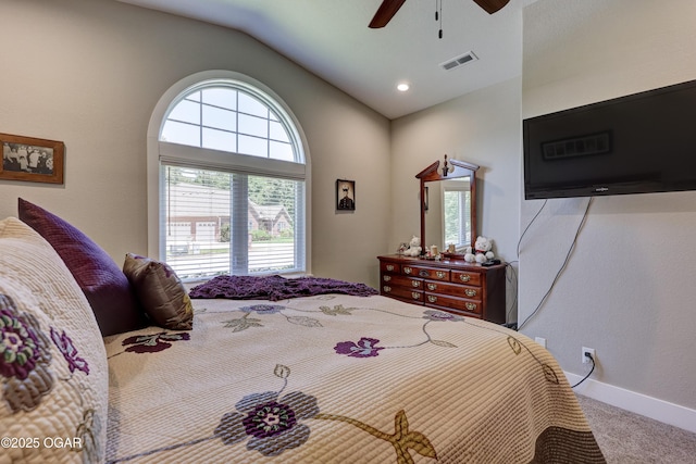6133 Ridgeview Ct, Joplin, MO 64804 - carpeted bedroom featuring vaulted ceiling and a ceiling fan