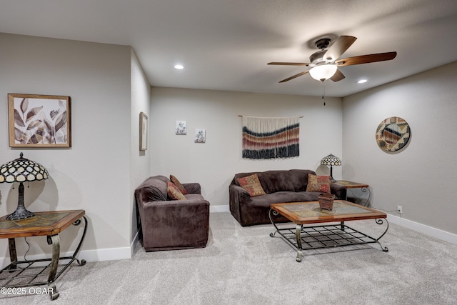 6133 Ridgeview Ct, Joplin, MO 64804 - living area featuring ceiling fan, carpet flooring, and recessed lighting