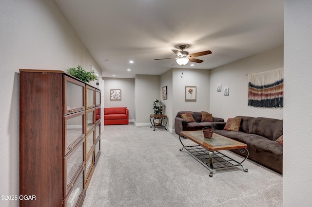 6133 Ridgeview Ct, Joplin, MO 64804 - living room featuring light carpet, recessed lighting, and a ceiling fan