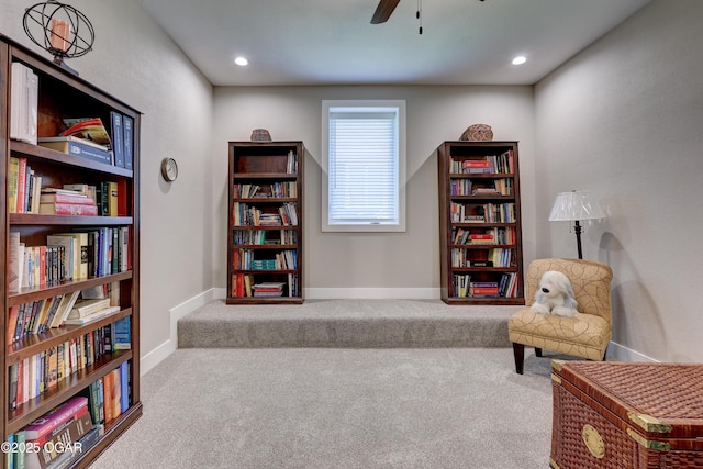 6133 Ridgeview Ct, Joplin, MO 64804 - sitting room featuring carpet floors, a ceiling fan, and recessed lighting