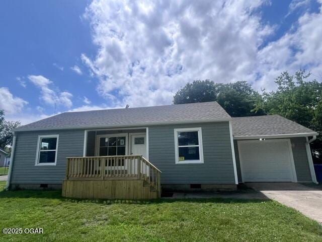 828 S Porter Ave, Joplin, MO 64801 - view of front of property with concrete driveway, an attached garage, a front yard, and crawl space