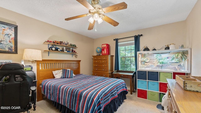 21974 S 1825th Rd, Milo, MO 64767 - carpeted bedroom featuring a textured ceiling and a ceiling fan