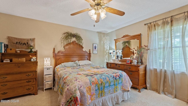 21974 S 1825th Rd, Milo, MO 64767 - bedroom with light carpet, a textured ceiling, and a ceiling fan