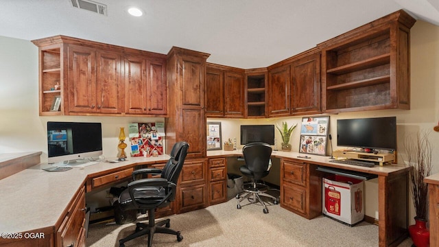 21974 S 1825th Rd, Milo, MO 64767 - office featuring built in desk, light colored carpet, and recessed lighting