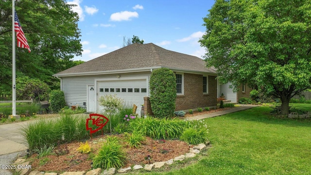 21974 S 1825th Rd, Milo, MO 64767 - view of side of property with a yard, an attached garage, roof with shingles, and brick siding