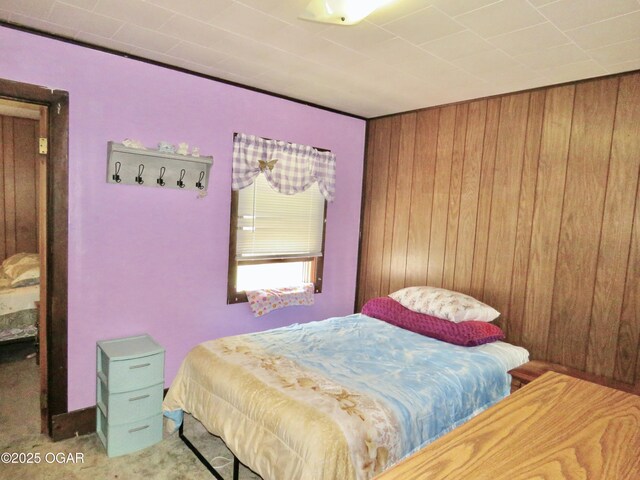 722 E Budlong St, Carthage, MO 64836 - bedroom featuring wood walls and carpet