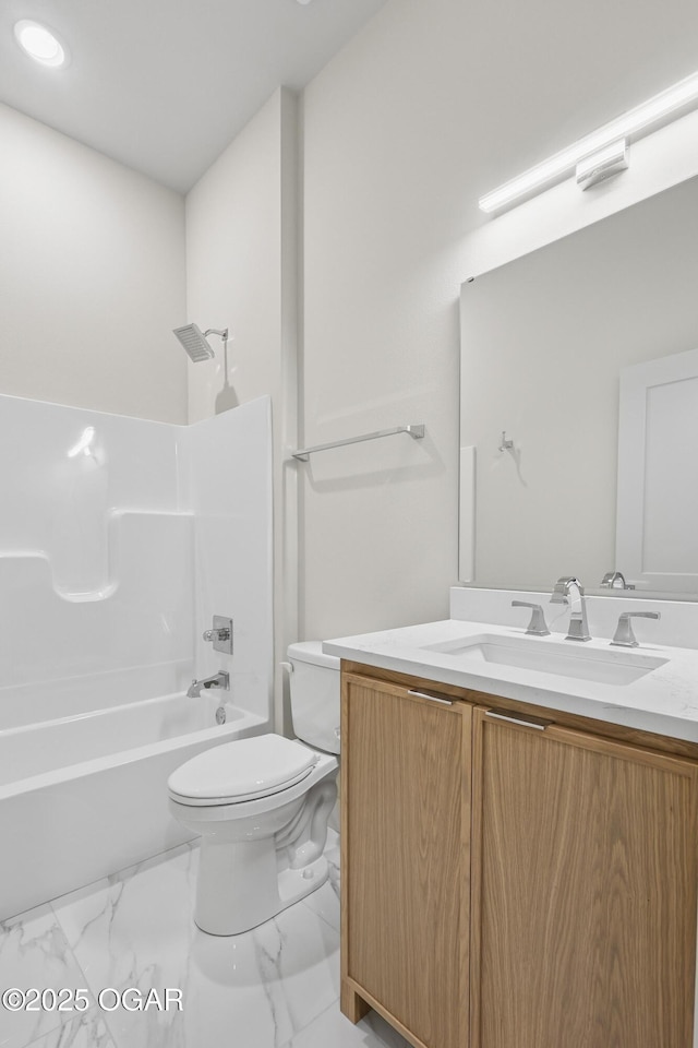 5077 Eagle Valley Dr, Joplin, MO 64804 - bathroom featuring vanity, bathing tub / shower combination, and marble look tiles