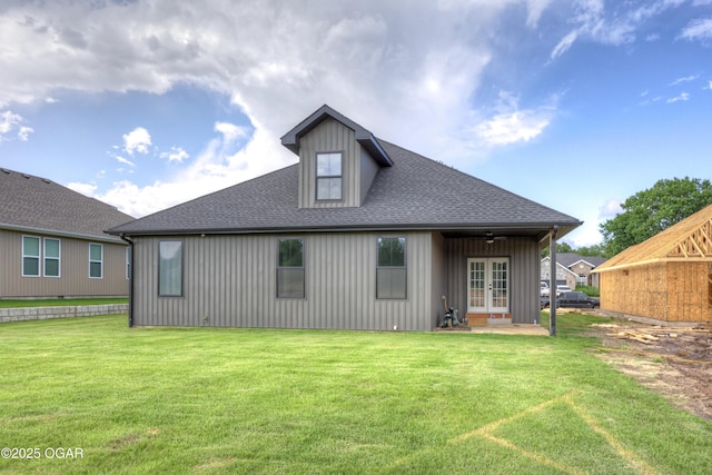 4402 Par Ln, Joplin, MO 64804 - back of house with french doors, roof with shingles, a yard, and a ceiling fan