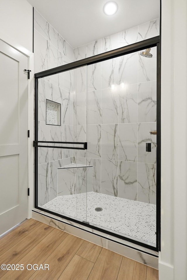 4402 Par Ln, Joplin, MO 64804 - full bath with a marble finish shower, wood finished floors, and recessed lighting