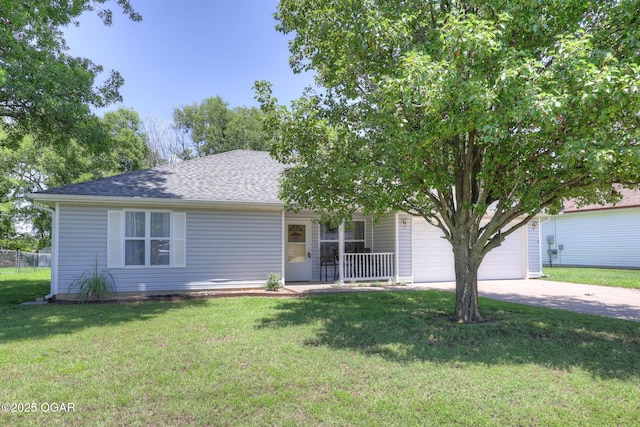1717 Logan Drive `, Webb City, MO 64870 - view of property hidden behind natural elements with an attached garage, driveway, roof with shingles, and a porch