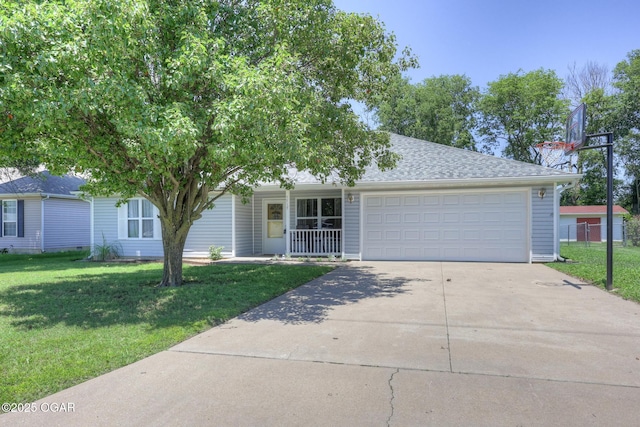 1717 Logan Drive `, Webb City, MO 64870 - view of front of property with driveway, a garage, covered porch, and roof with shingles