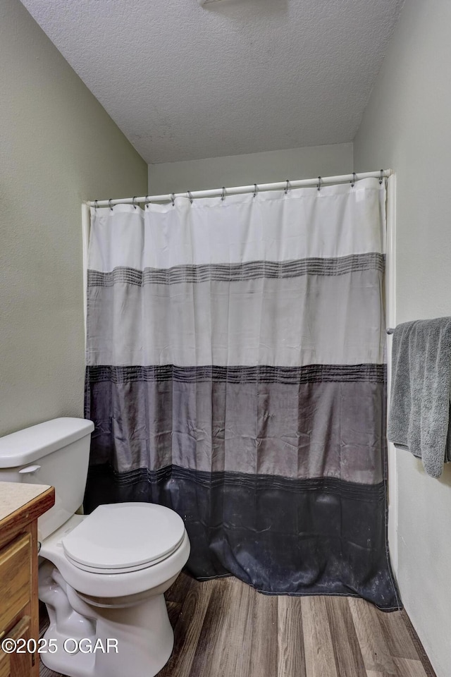 1717 Logan Drive `, Webb City, MO 64870 - bathroom with wood finished floors, a textured ceiling, vanity, and a shower with shower curtain