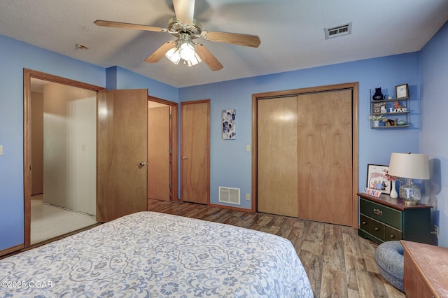 1717 Logan Drive `, Webb City, MO 64870 - bedroom featuring wood finished floors, multiple closets, and ceiling fan