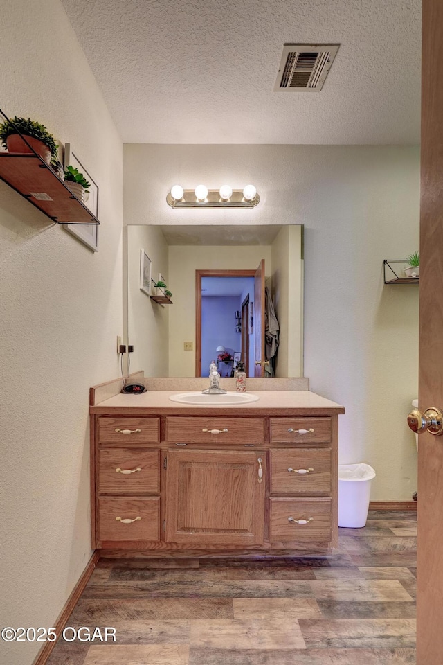 1717 Logan Drive `, Webb City, MO 64870 - bathroom with vanity, wood finished floors, and a textured ceiling