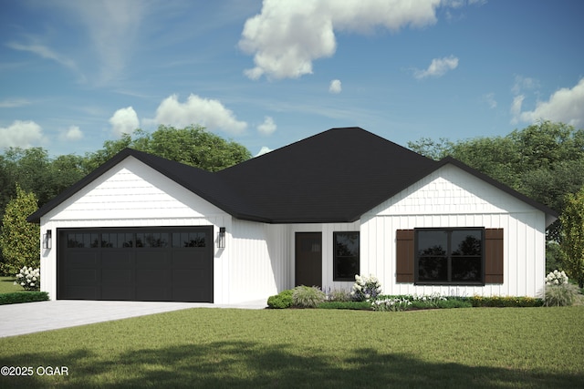 1224 Sheila Ann Dr, Carthage, MO 64836 - modern farmhouse with a garage, a front yard, driveway, and board and batten siding