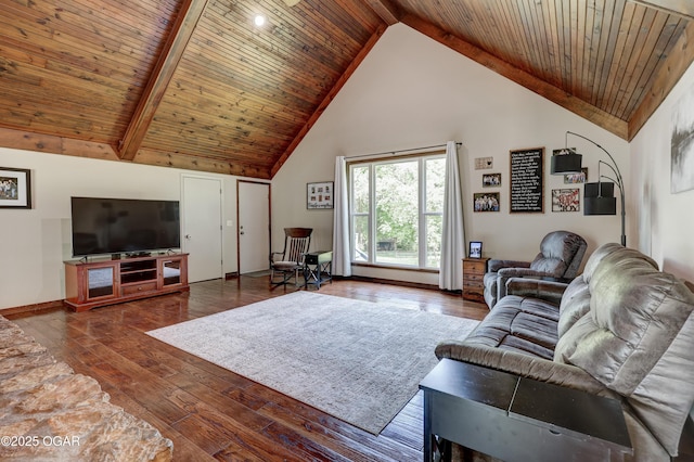 204 Split Rail Dr, Joplin, MO 64801 - living area with high vaulted ceiling, a wood ceiling with exposed beams, and dark wood-type flooring